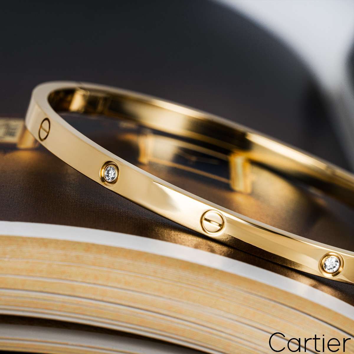 Cartier Yellow Gold Half Diamond SM Love Bracelet Size 17 B6047217 Cartier Yellow Gold Half Diamond SM Love Bracelet Size 17 B6047217